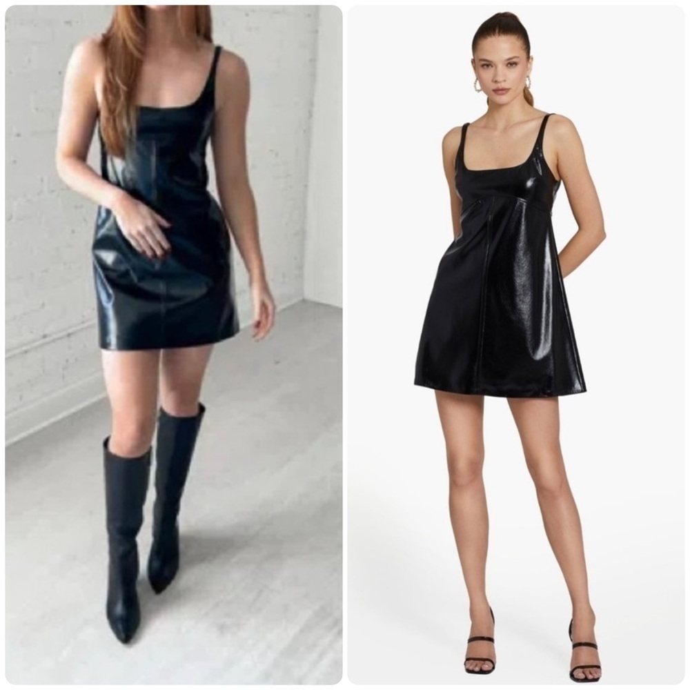 New! Amanda Uprichard Krisa Mini Dress in Black Patent Leather 🖤 Medium NWT - Picture 3 of 10